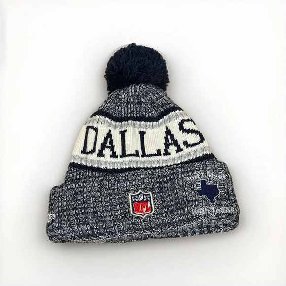 Dallas Cowboys Football Team New Era NFL Cuff Pom Hat Beanie Blue Gray - Picture 2 of 5